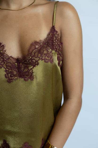 Vanessa Satin Lace Trim Top