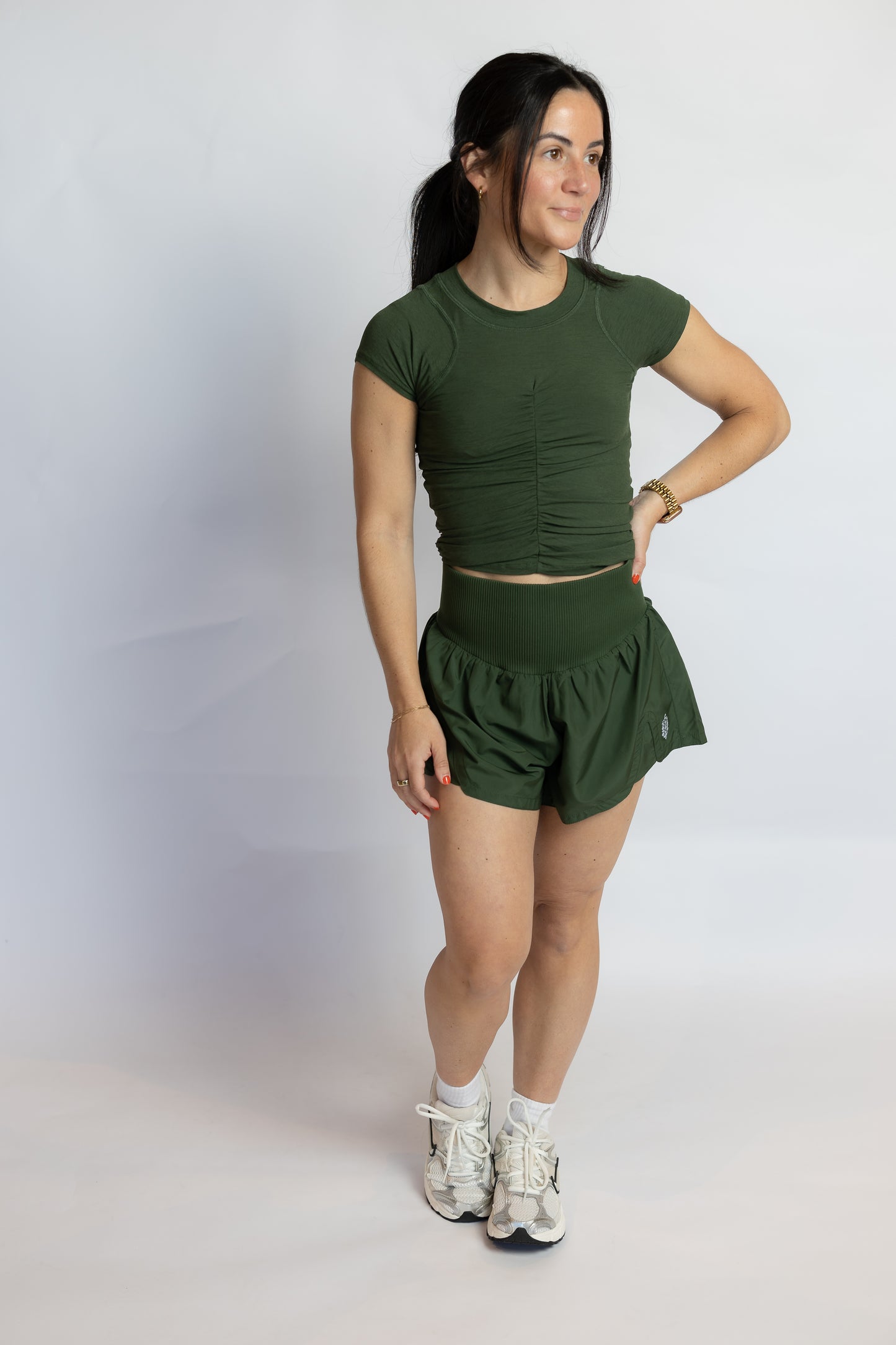 Tempo Ruched Short Sleeve Top Ivy