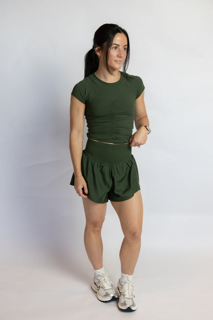 Tempo Ruched Short Sleeve Top Ivy