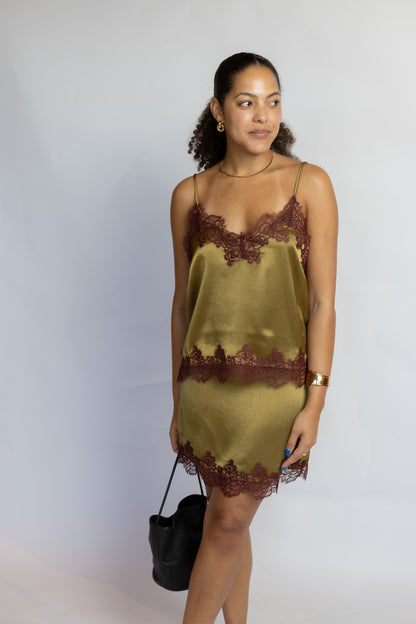 Vanessa Satin Lace Trim Top