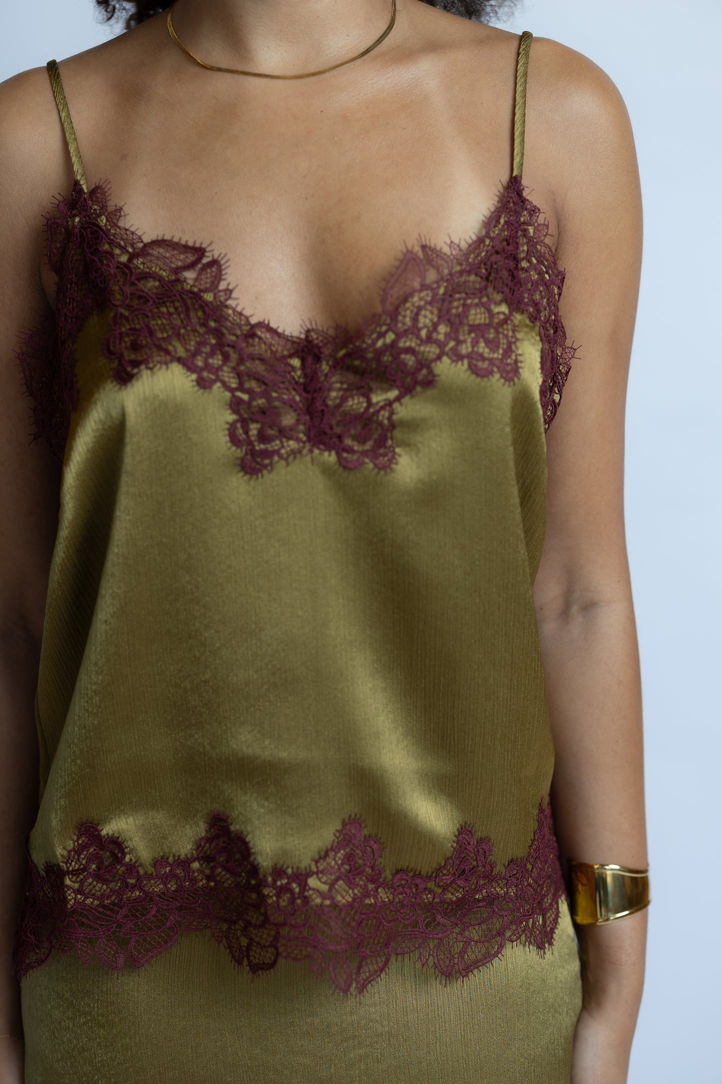 Vanessa Satin Lace Trim Top