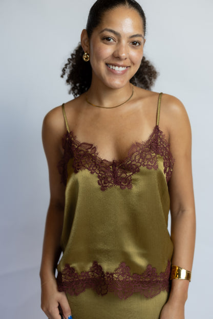 Vanessa Satin Lace Trim Top