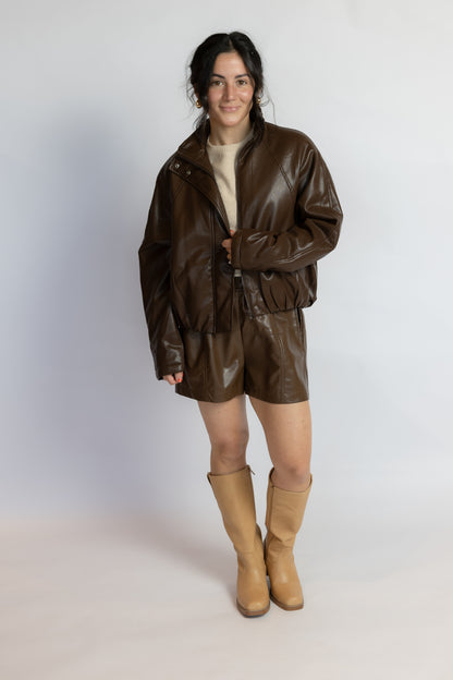 Never Knew Leather Bomber Jacket