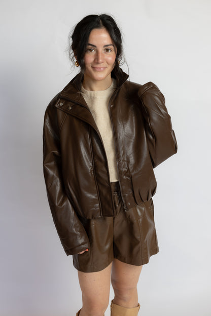 Never Knew Leather Bomber Jacket