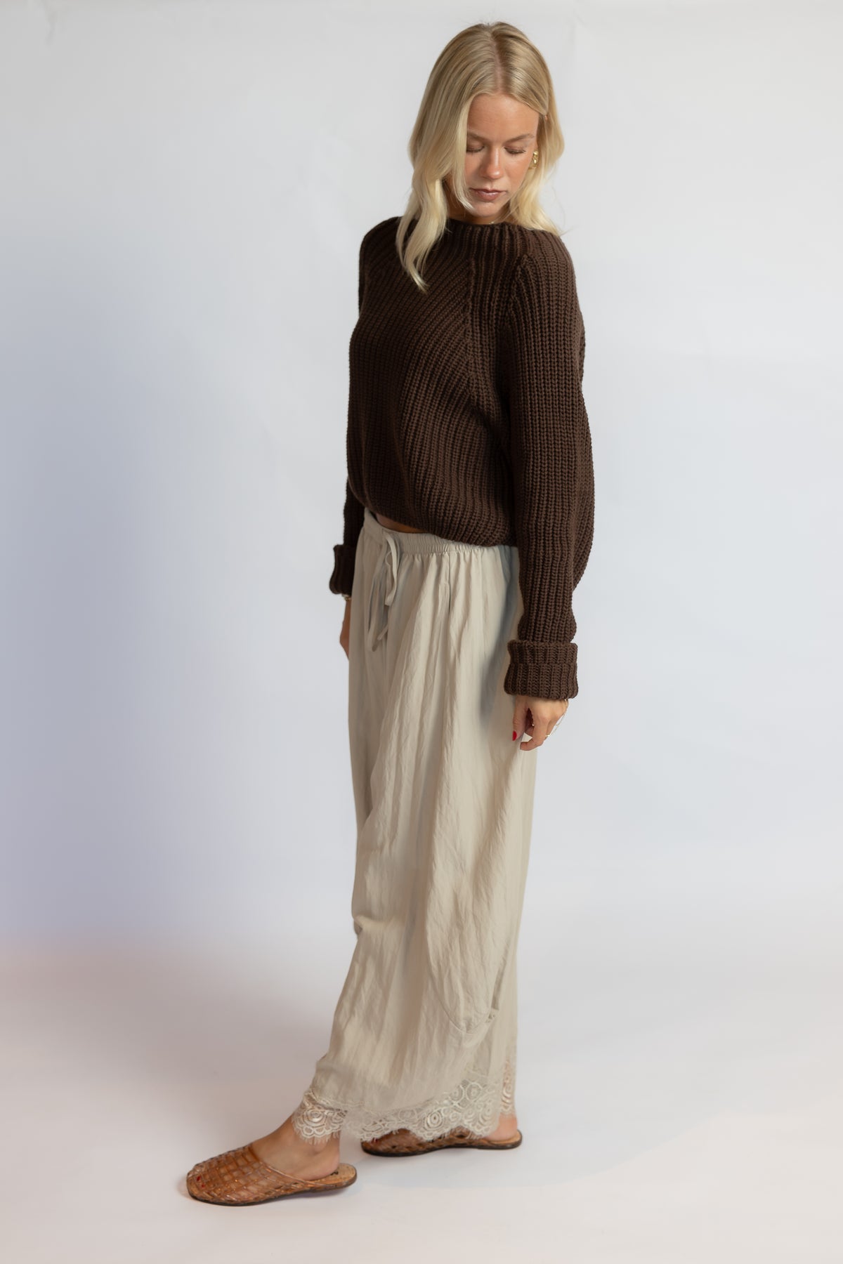 Just For Show Lace Balloon Pants Taupe