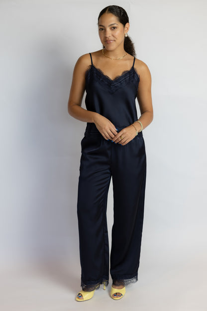 Maisie Lace Trim Satin Pants