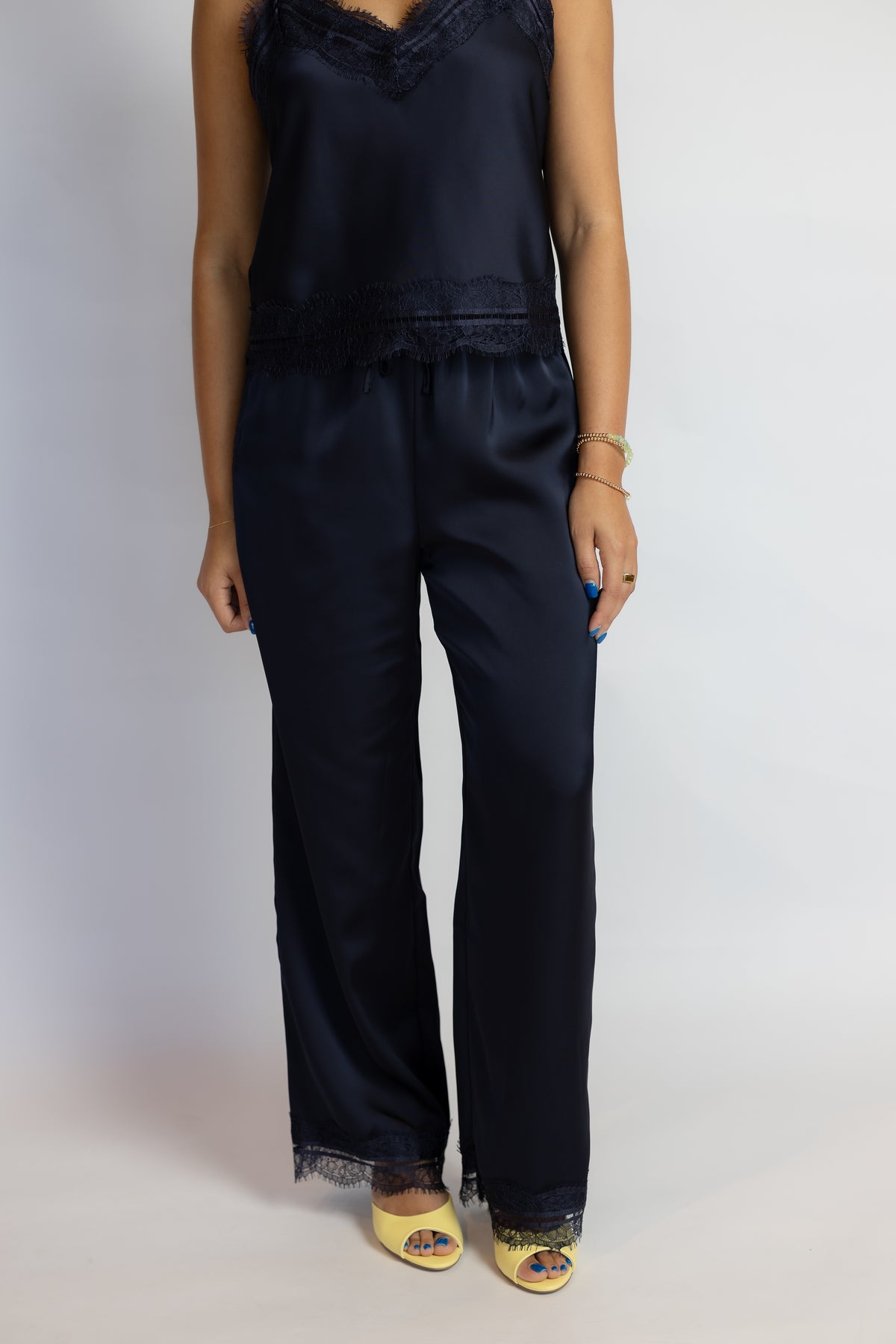 Maisie Lace Trim Satin Pants