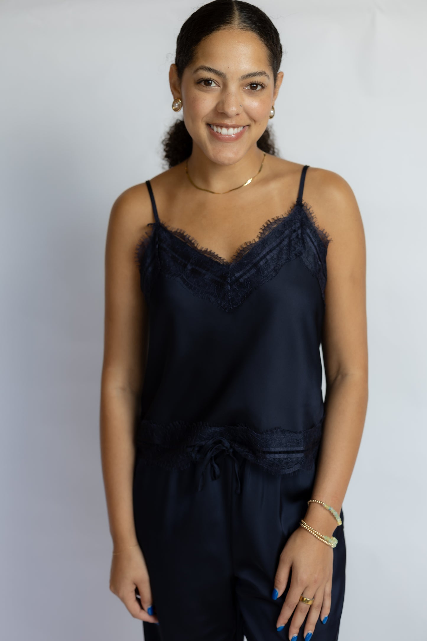 Maisie Lace Trim Satin Top