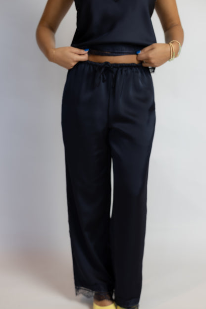 Maisie Lace Trim Satin Pants