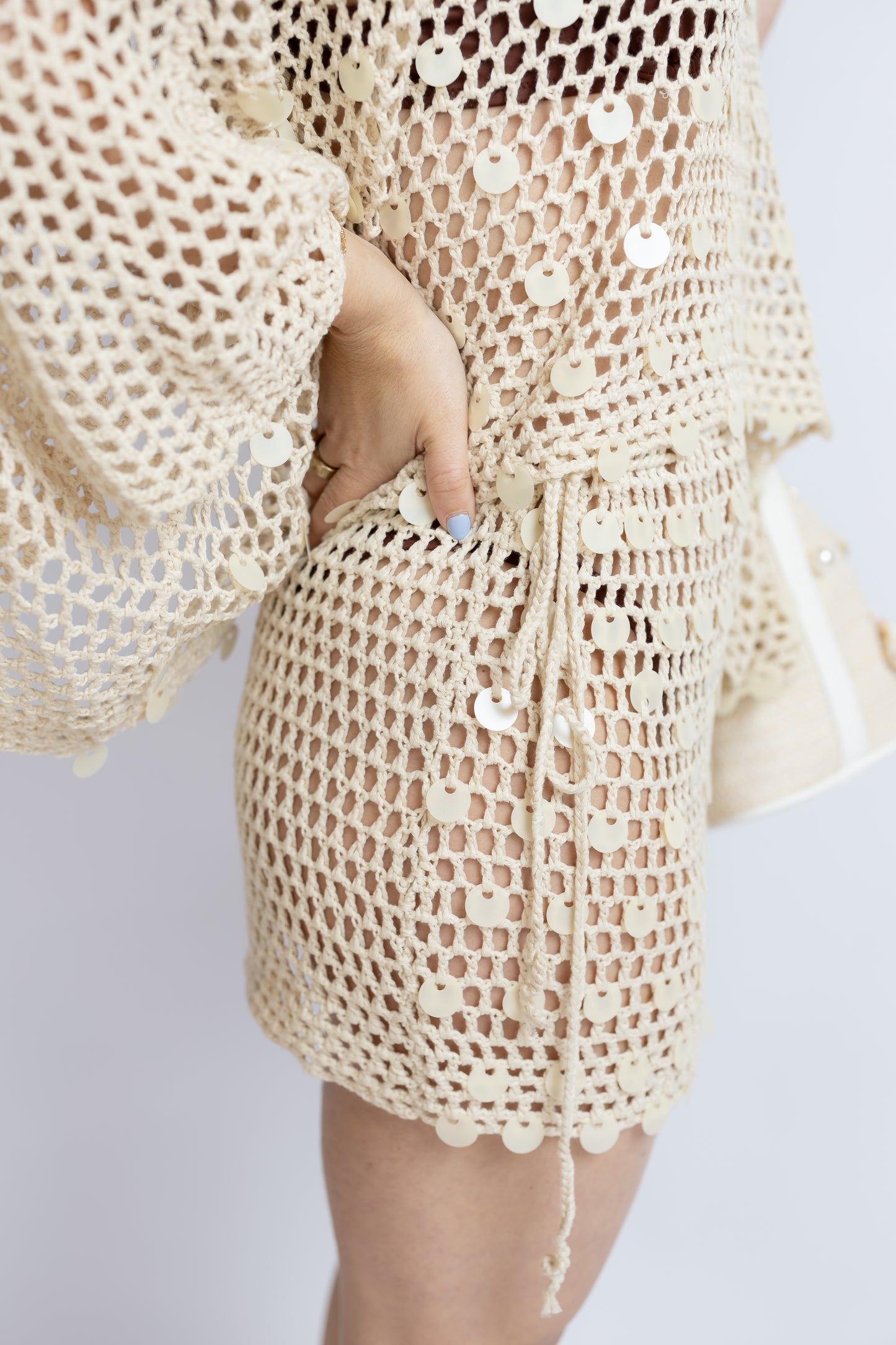 Carmel Shell Crochet Mini Skirt