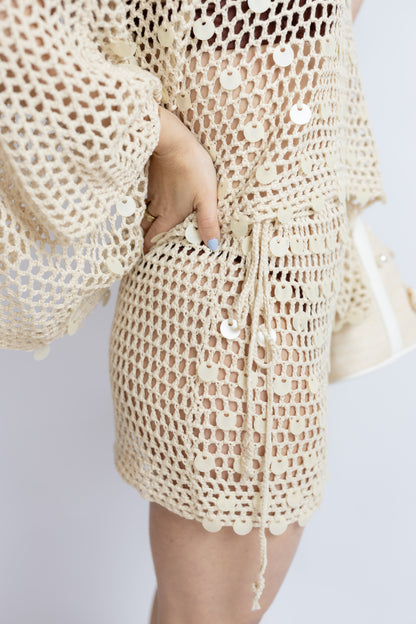 Carmel Shell Crochet Mini Skirt