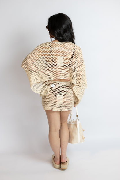 Carmel Shell Crochet Mini Skirt