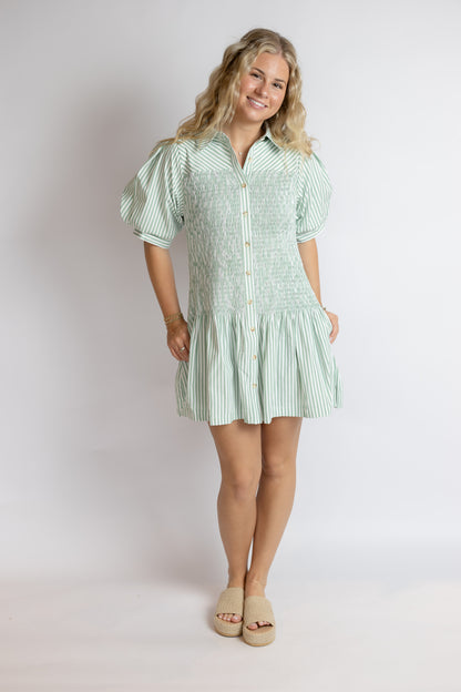 Trellis Striped Smocked Dress