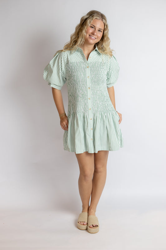 Trellis Striped Smocked Dress