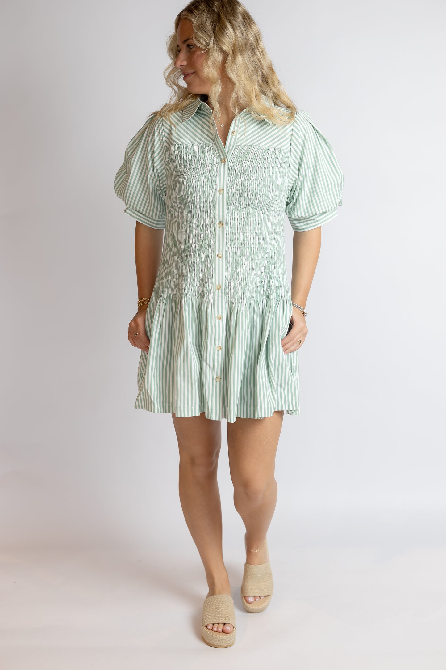 Trellis Striped Smocked Dress