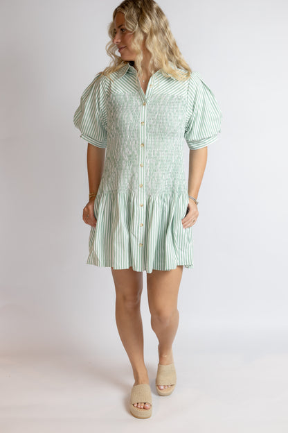 Trellis Striped Smocked Dress