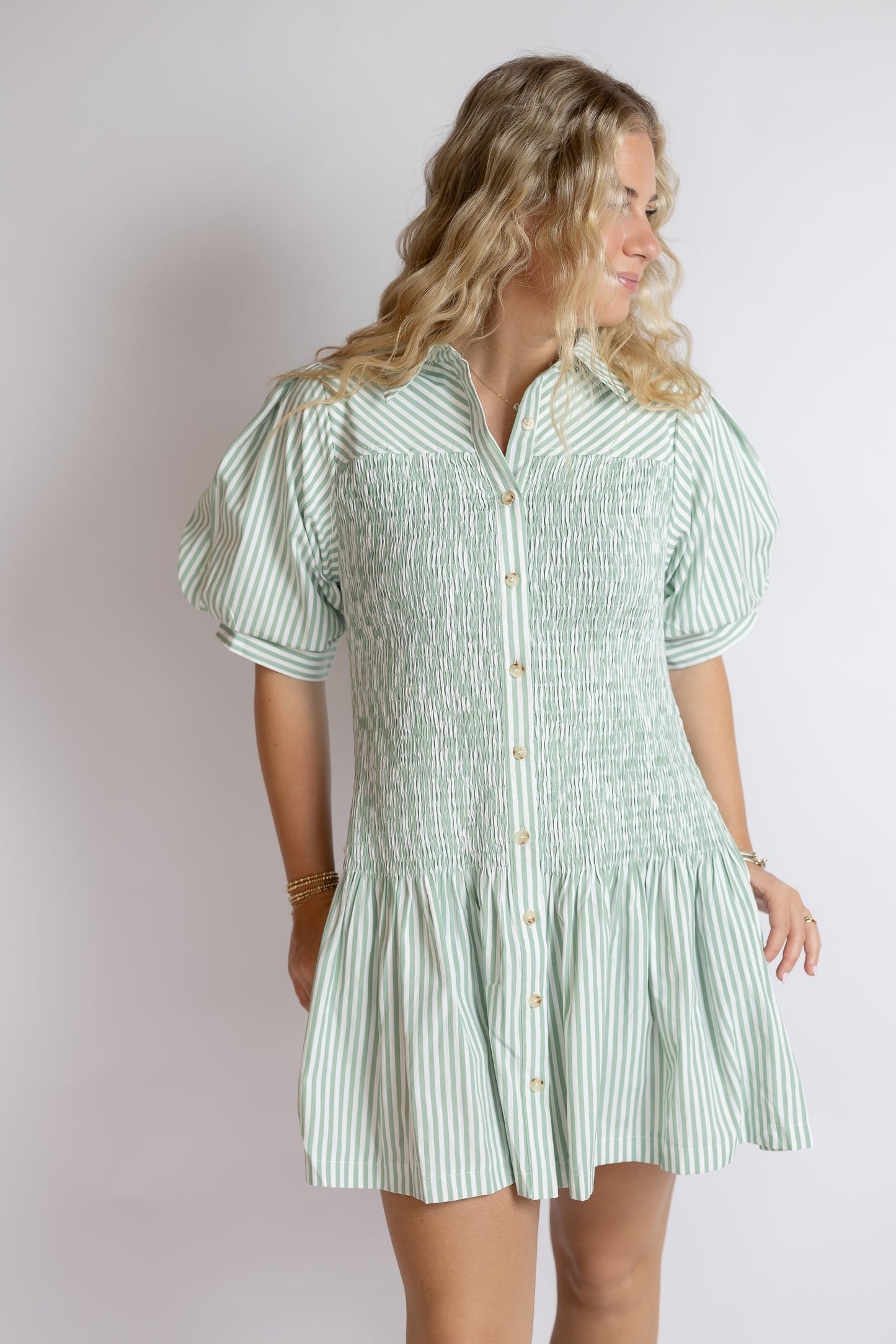 Trellis Striped Smocked Dress