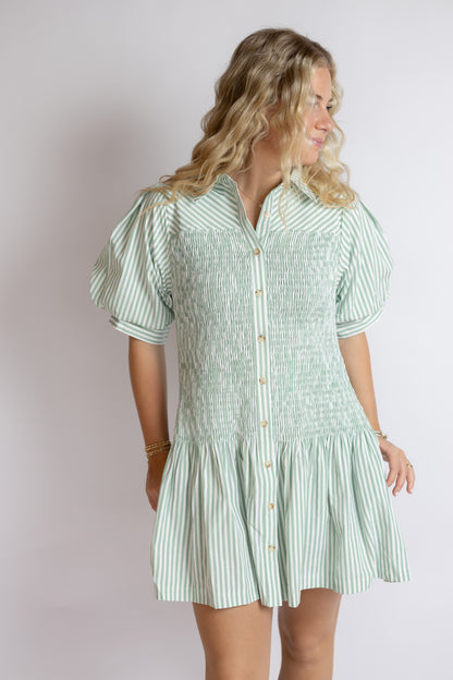 Trellis Striped Smocked Dress