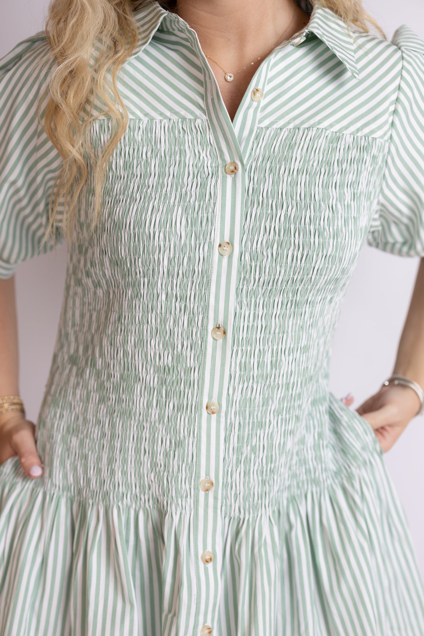 Trellis Striped Smocked Dress