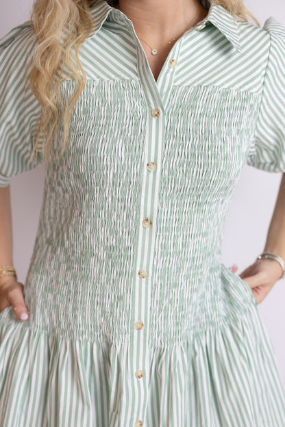 Trellis Striped Smocked Dress