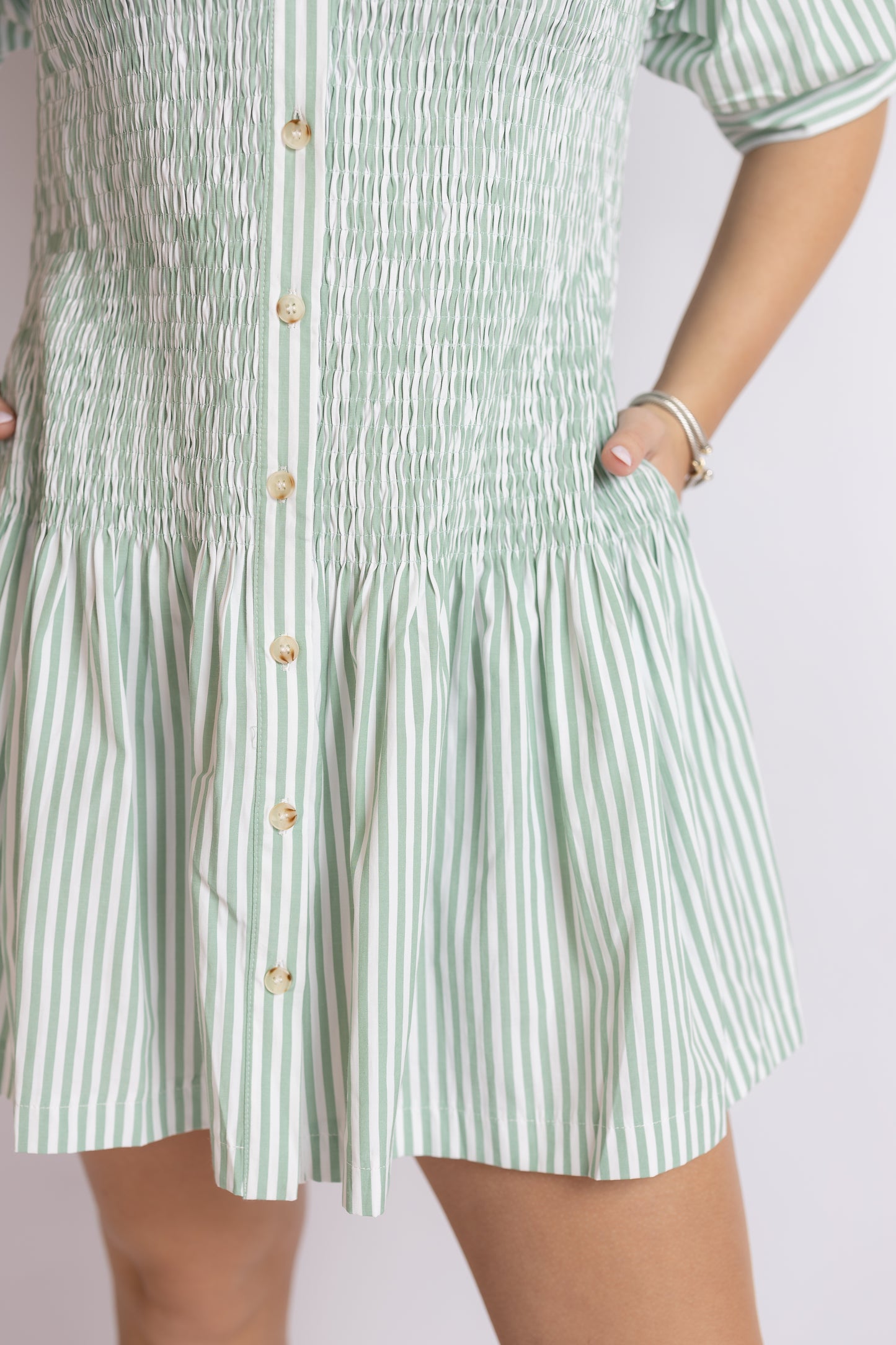 Trellis Striped Smocked Dress