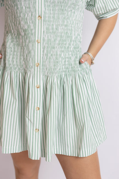 Trellis Striped Smocked Dress