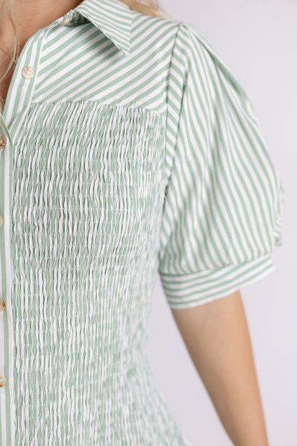 Trellis Striped Smocked Dress