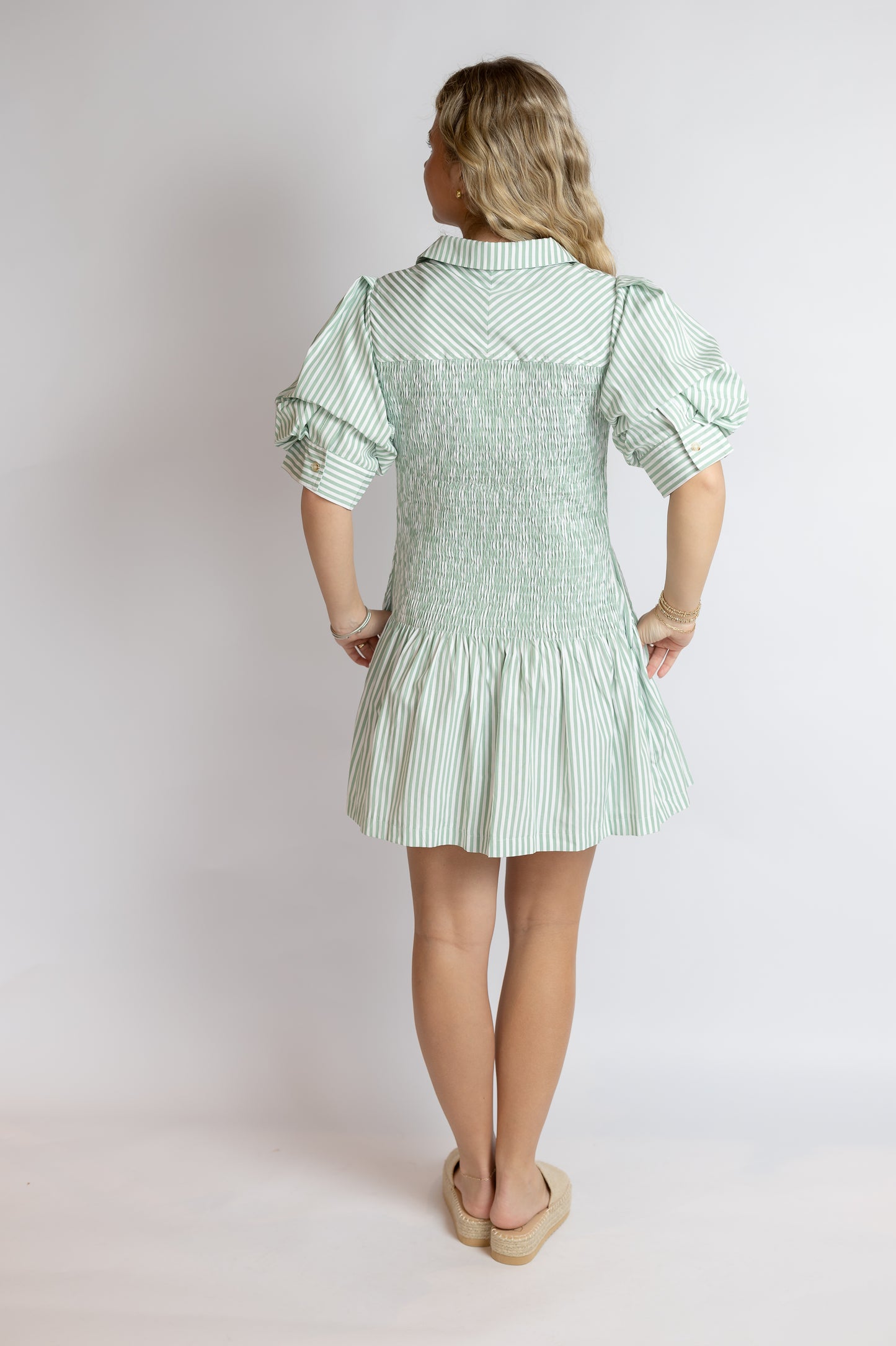 Trellis Striped Smocked Dress