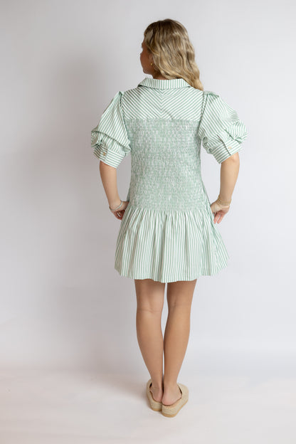 Trellis Striped Smocked Dress