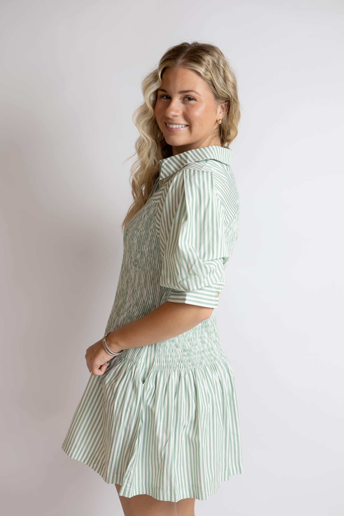 Trellis Striped Smocked Dress