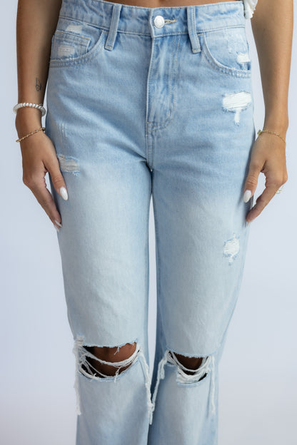 At My Best Distressed Straight Jeans