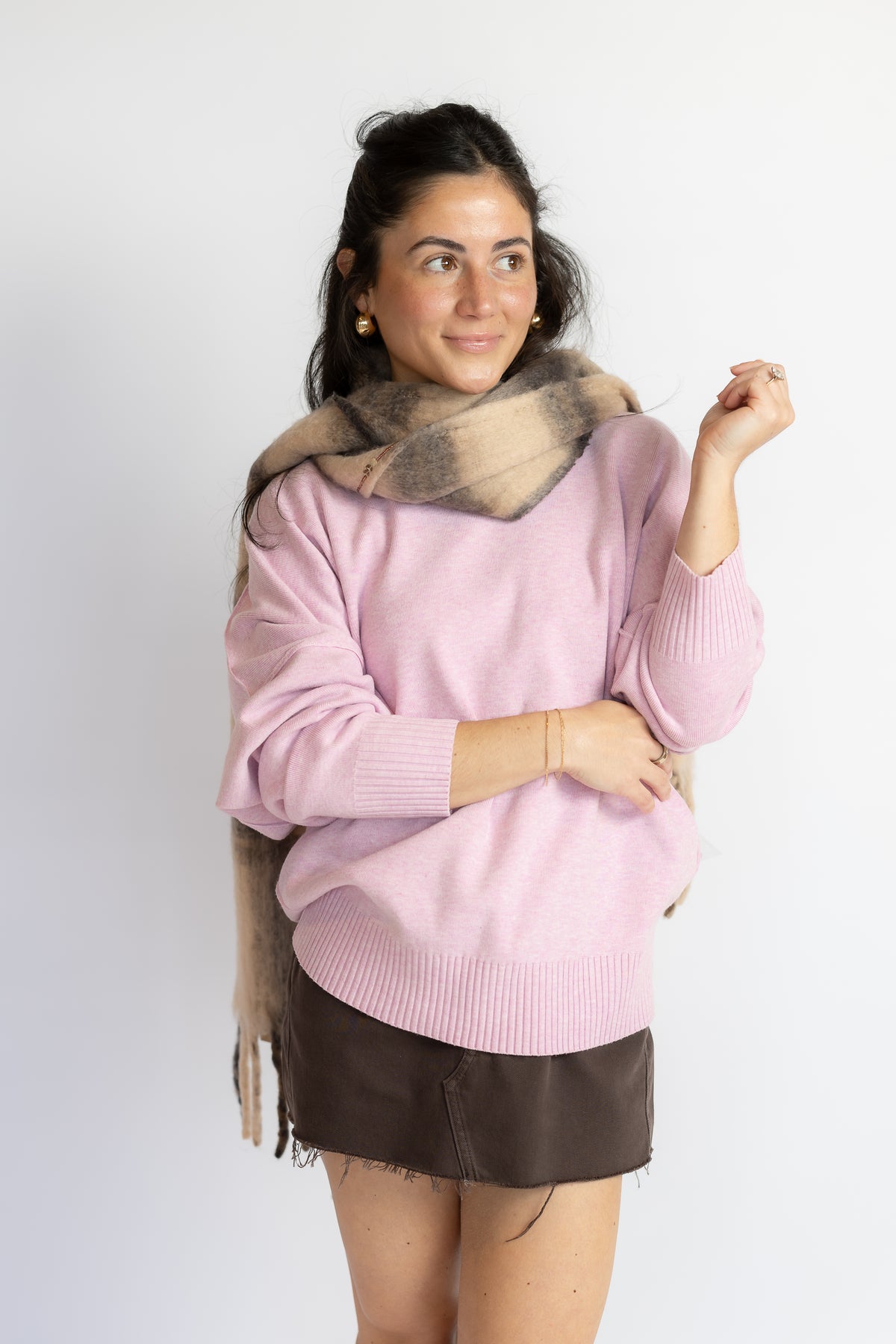 Highland Plaid Skinny Scarf Neutral Combo