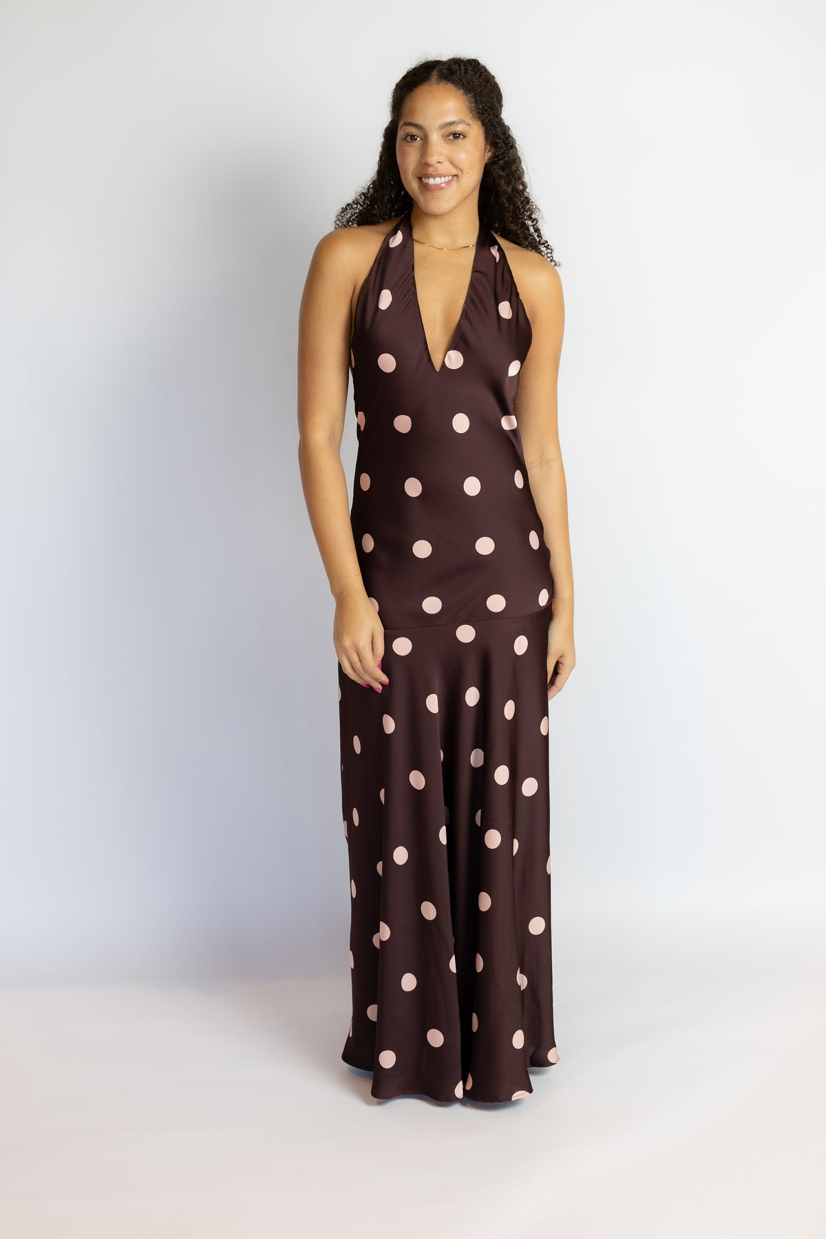 Verona Polka Dot Drop Waist Halter Midi Dress