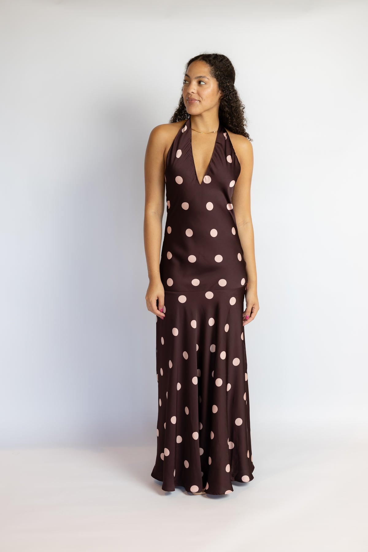 Verona Polka Dot Drop Waist Halter Midi Dress