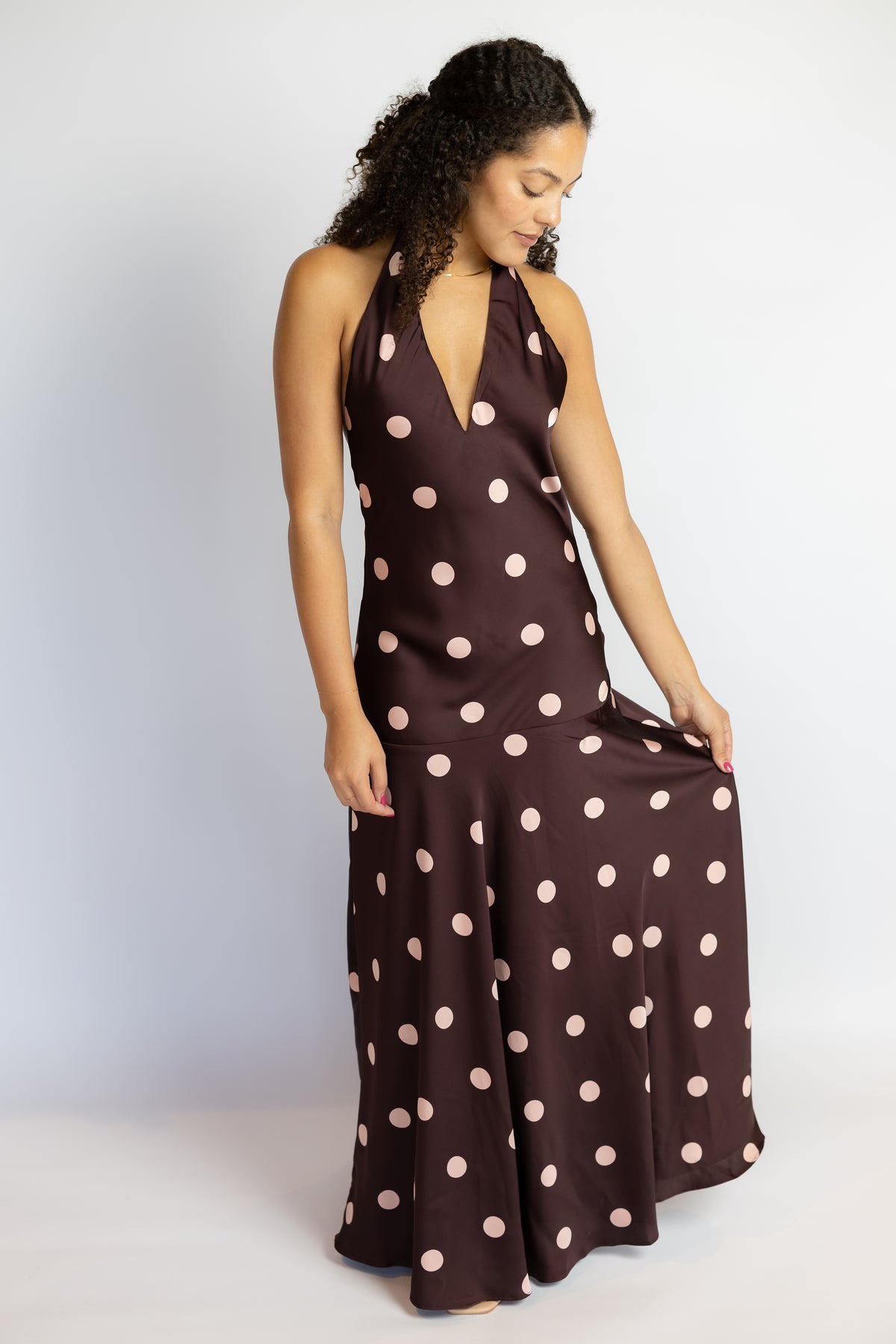 Verona Polka Dot Drop Waist Halter Midi Dress