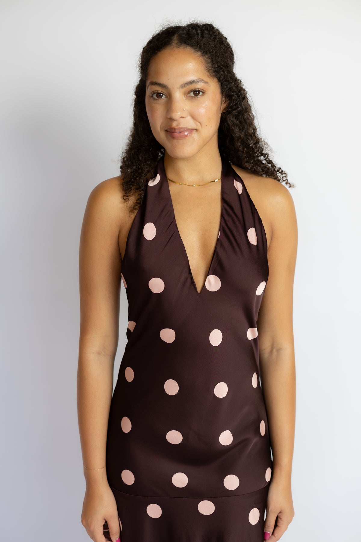 Verona Polka Dot Drop Waist Halter Midi Dress