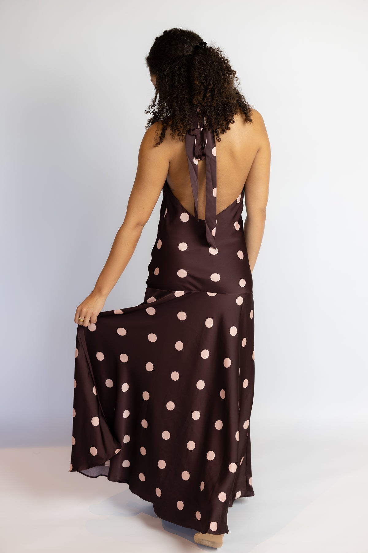 Verona Polka Dot Drop Waist Halter Midi Dress