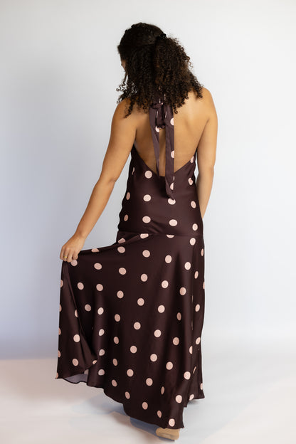 Verona Polka Dot Drop Waist Halter Midi Dress