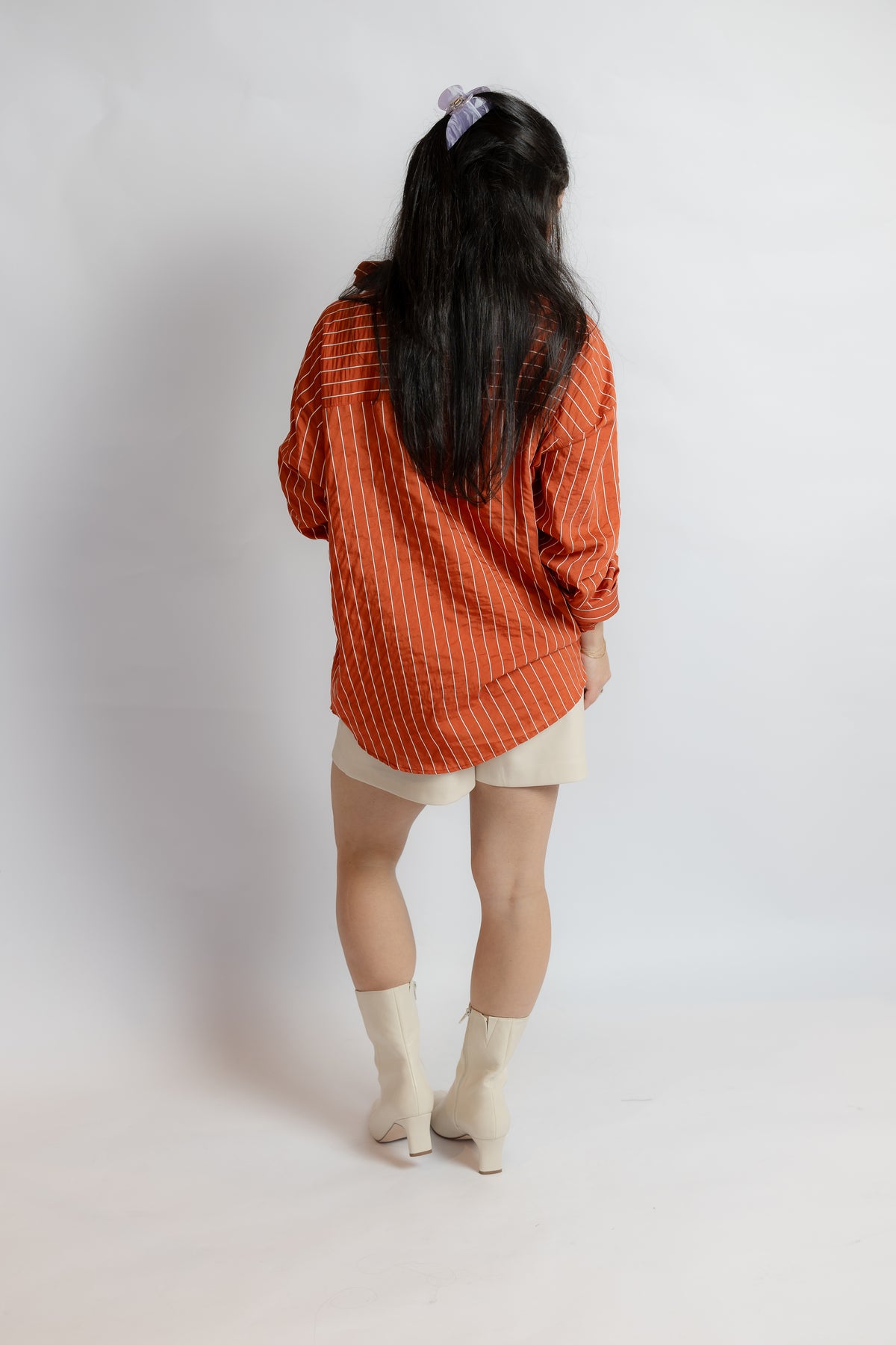Rolling Up High Neck Striped Shirt