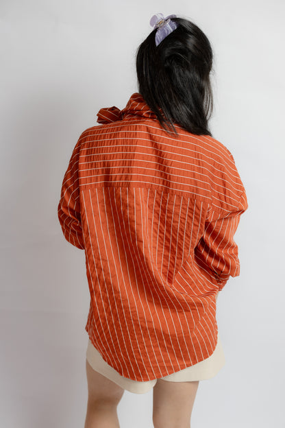 Rolling Up High Neck Striped Shirt