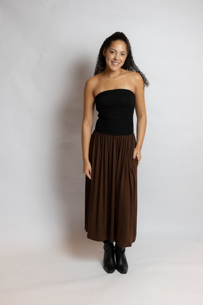 Hot Coffee Strapless Midi Dress
