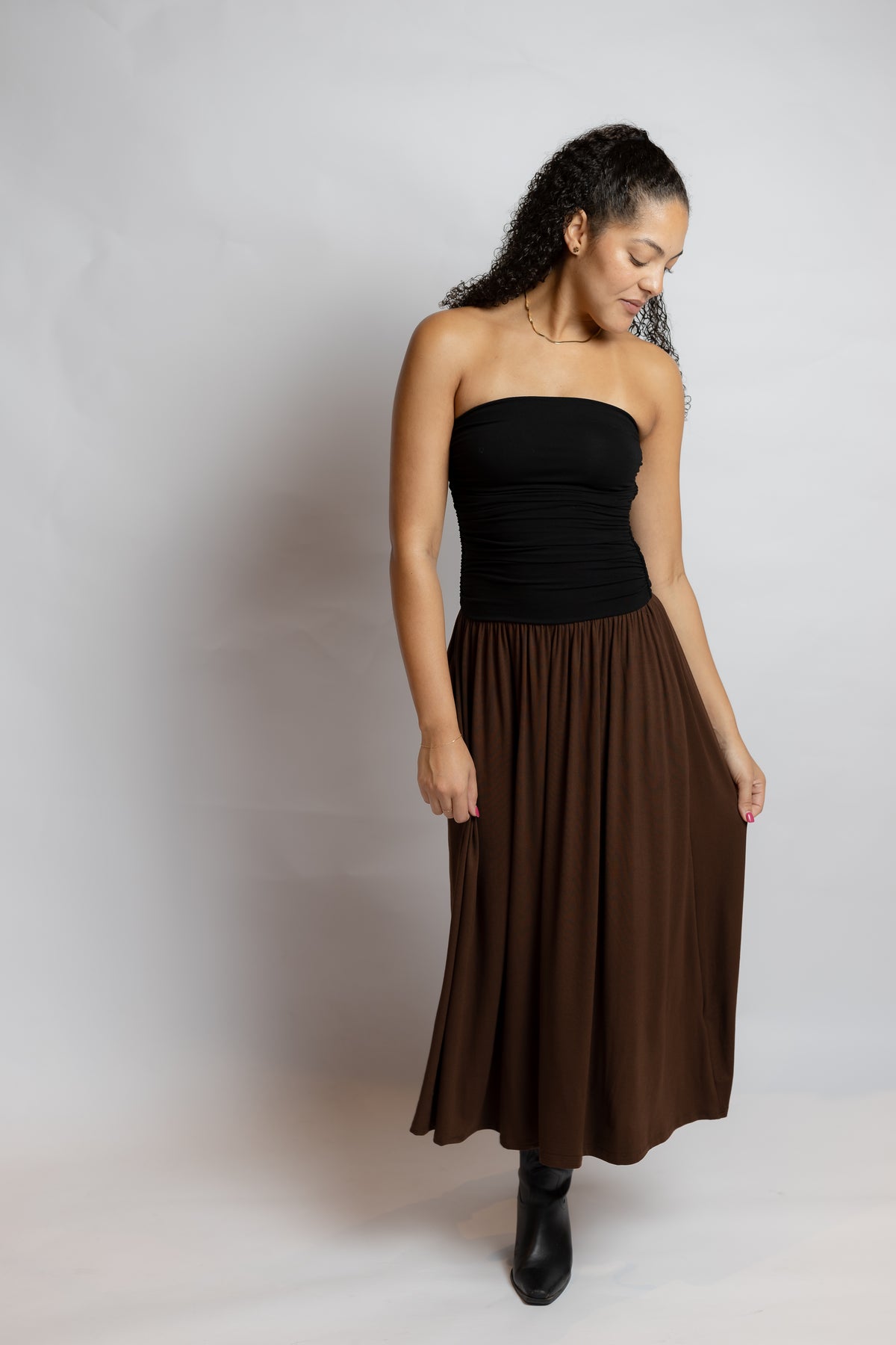Hot Coffee Strapless Midi Dress