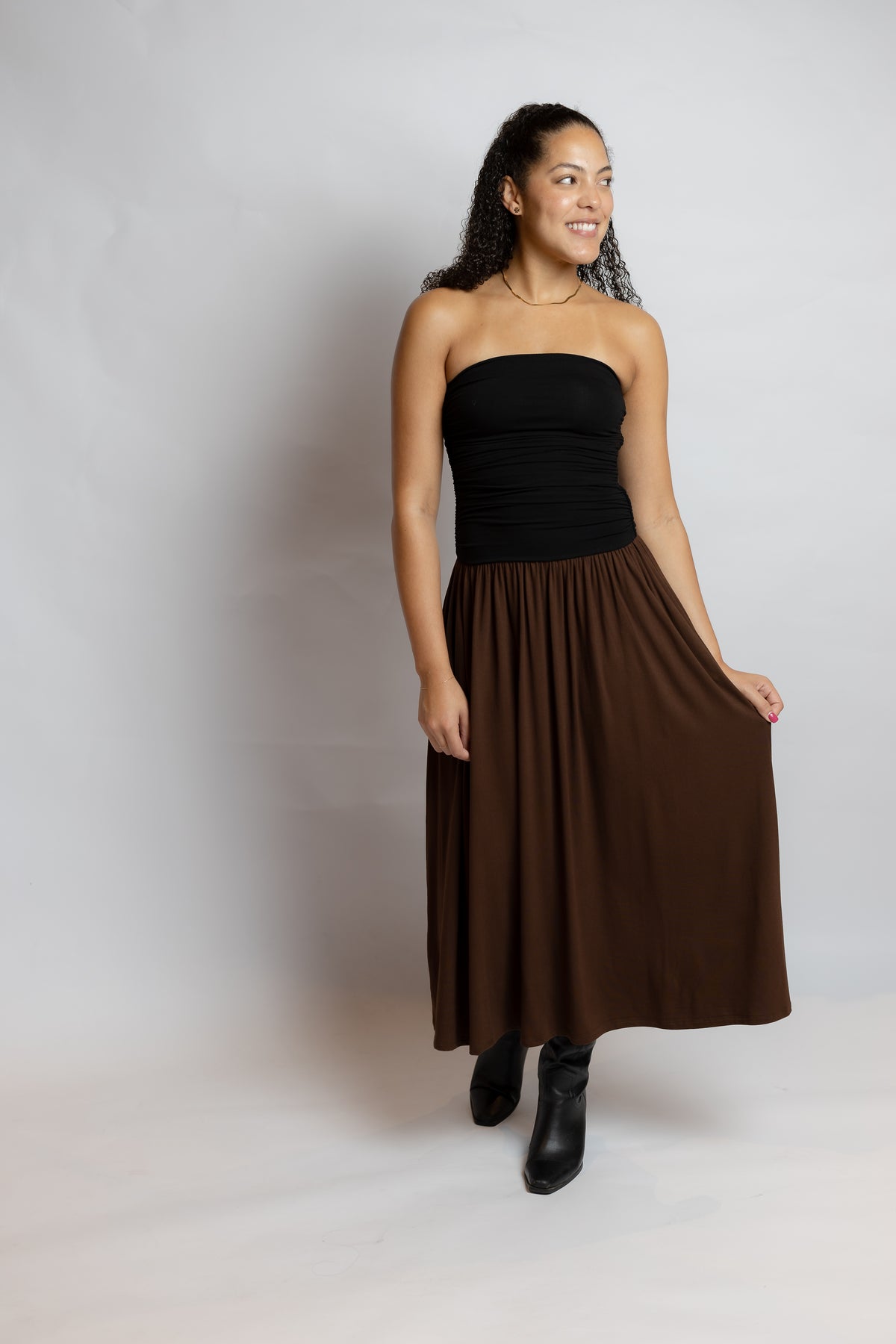 Hot Coffee Strapless Midi Dress