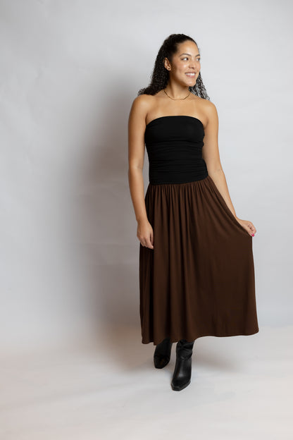 Hot Coffee Strapless Midi Dress