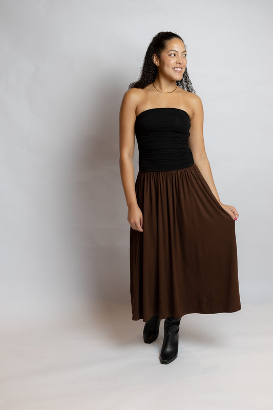 Hot Coffee Strapless Midi Dress