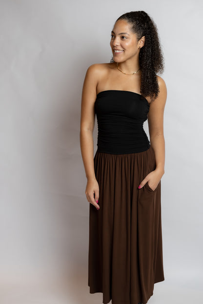 Hot Coffee Strapless Midi Dress