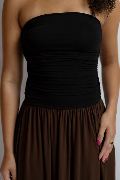 Hot Coffee Strapless Midi Dress