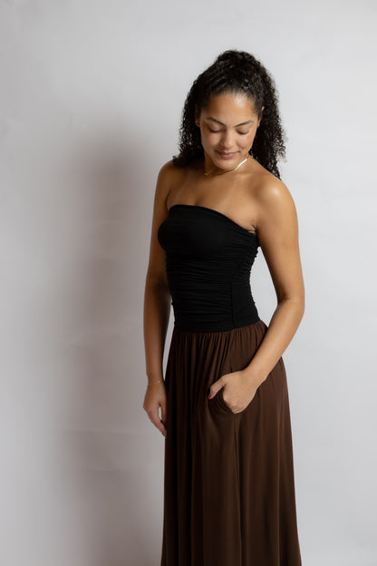 Hot Coffee Strapless Midi Dress