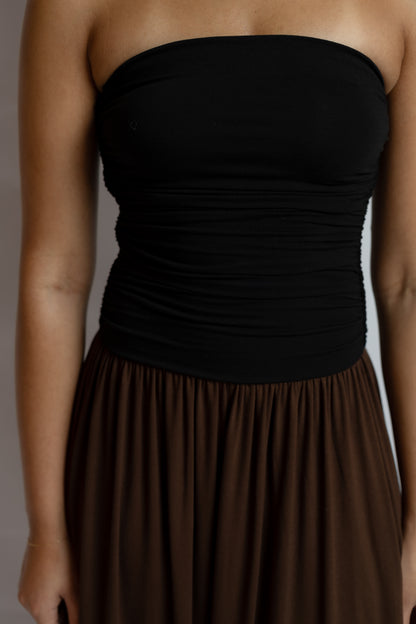 Hot Coffee Strapless Midi Dress