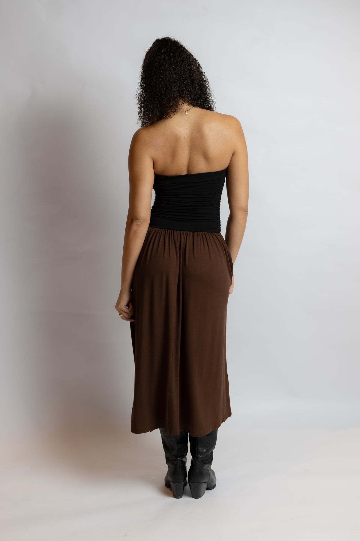 Hot Coffee Strapless Midi Dress
